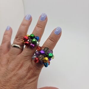 Jingle Bells Rings Adjustable Christmas Rings Set Of 2 NEW